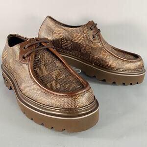 Size 10 Ranger Derby Brown Coated Canvas Chunky Sole Moccasin Lace-Up Shoes